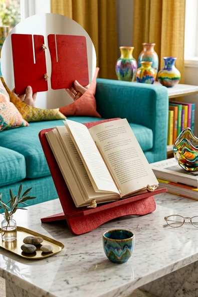 BYC TÜRKİYE Kırmızı Ahşap Kitap & Tablet Standı ürün görseli 1