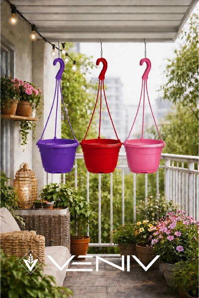 3 Adet Askılı Dekoratif Saksı - Askılar Dahil- 18 cm x 12 cm ürün görseli 1