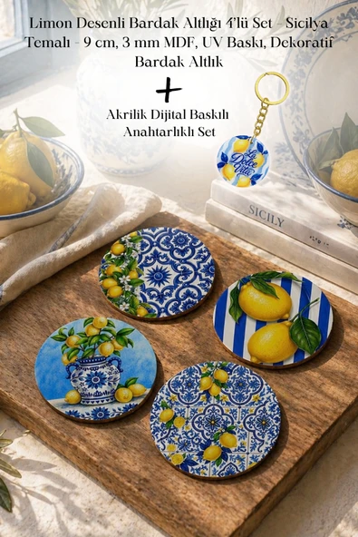 BYC TÜRKİYE Limon Desenli Bardak Altlığı 4'lü Set ürün görseli 1