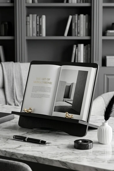 BYC TÜRKİYE Siyah Ahşap Kitap & Tablet Standı - Resim 5