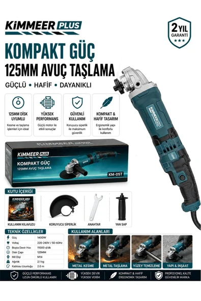 KİMMEER PLUS 1400W Devir Ayarlı Taşlama Makinesi 125 mm ürün görseli 1
