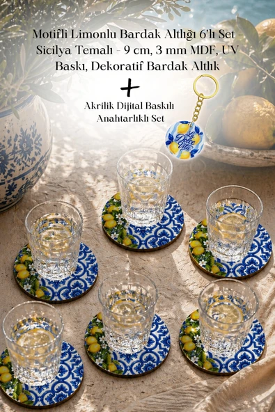 BYC TÜRKİYE Motifli Limonlu Bardak Altlığı 6'lı Set ürün görseli 1
