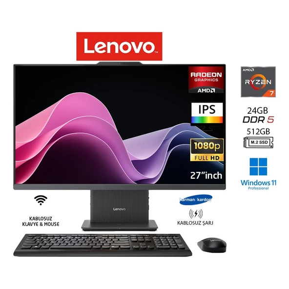 ıdeacentre 27ARR9 Aıo Ryzen7 7735HS 24GB 512GB SSD Sıyah W11PRO 27" Fhd All In One Bilgisayar Duddı ürün görseli 1