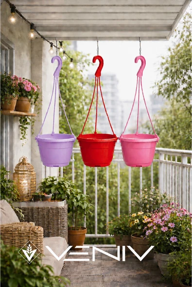 3 Adet Askılı Dekoratif Saksı - Askılar Dahil- 18 cm x 12 cm ürün görseli 1