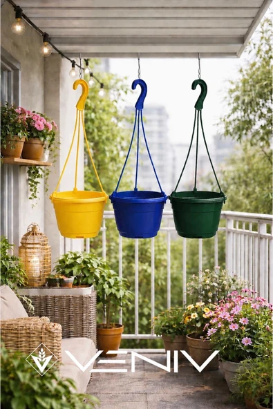 3 Adet Askılı Dekoratif Saksı - Askılar Dahil- 18 cm x 12 cm ürün görseli 1