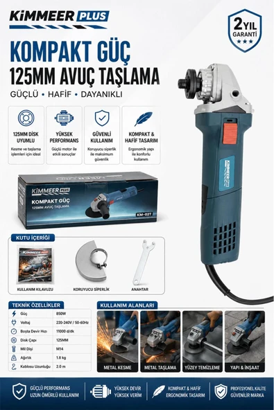 KİMMEER PLUS 820W Devir Ayarlı Taşlama Makinesi 125 mm ürün görseli 1