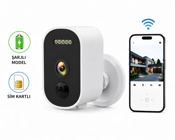 4G SIM Kartlı Şarjlı Güvenlik Kamerası 4000mAh Bataryalı Gece Görüşlü Çift Yönlü Sesli IP66 ürün görseli 1