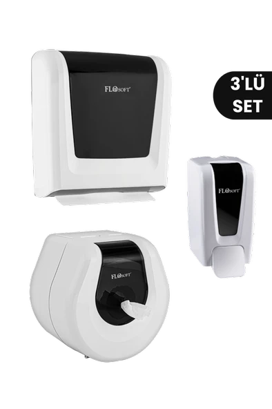 Flosoft 3'lü Hijyen Seti, F069 WC Kağıt Verici + F114 Z Katlamalı Havluluk + F248 ml Sıvı Sabunluk ürün görseli 1