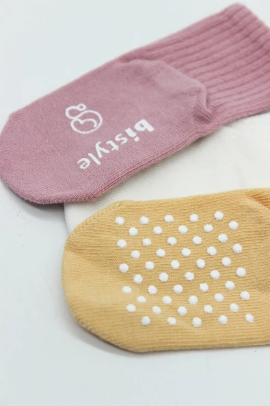 Bistyle Basic Kaymaz Penye Soket Çorap 3'Lü BS10107 Pudra Ekru Somon ürün görseli 1