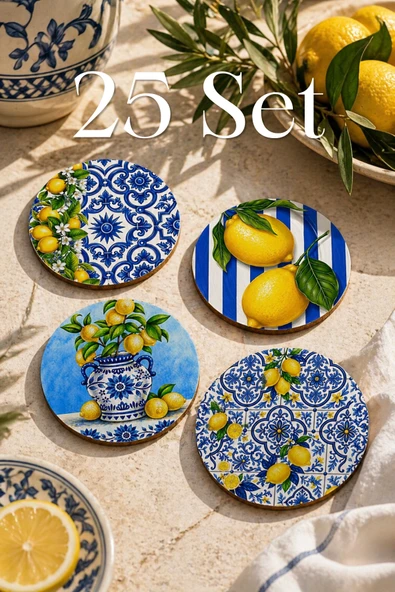 BYC TÜRKİYE Limon Desenli Bardak Altlığı 25'li Set ürün görseli 1