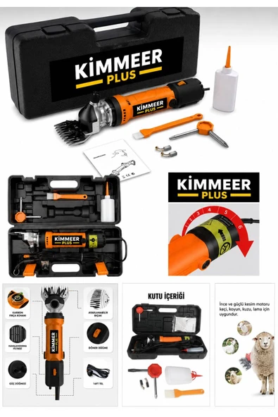 KİMMEER PLUS 200W Elektrikli Metal Şanzımanlı Çelik Bıçaklı Profesyonel Koyun Keçi Kırkma Makinesi ürün görseli 1