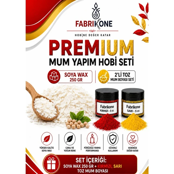 Premium Mum Yapım Hobi Seti - Soya Wax 250 gr - 2'li Toz Mum Boyası Seti - Kırmızı, Sarı BKFABSW2502KSR ürün görseli 1