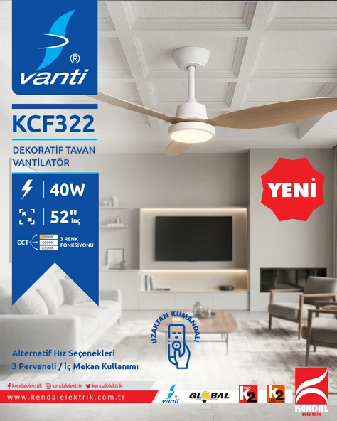 KCF322 70W 52 INCH CEILING FAN ACIK AHSAP ürün görseli 1