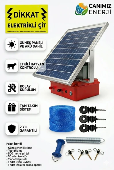 Güneş Enerjili Elektrikli Çit Seti 2 Dönüm Kapasiteli Full Paket-Domuz,Ayı,Kurt Kovucu Çit Makinesi ürün görseli 1