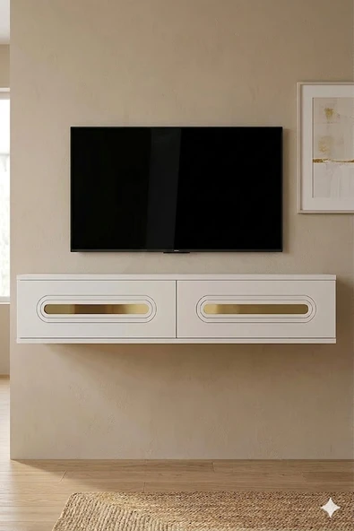 TDA1220BG RANY Duvara Montaj Tv Sehpası Beyaz-Gold 120cm ürün görseli 1