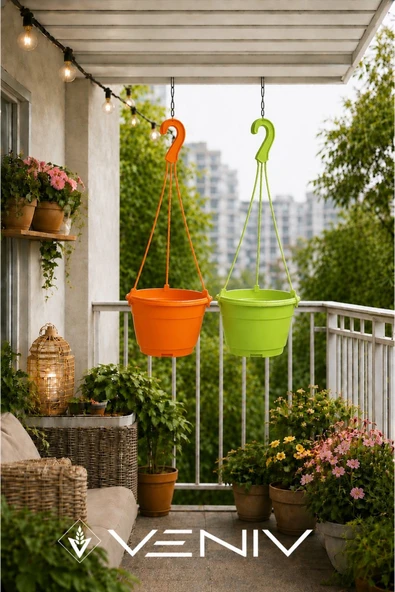 2 Adet Askılı Dekoratif Saksı 18 cm Çap Yükseklik 12 cm ürün görseli 1
