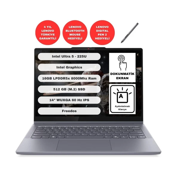 IdeaPad 5 2-in-1 Intel Ultra 5 225U 16GB 512GB SSD Freedos 14" WUXGA Taşınabilir Bilgisayar 83KR000FTR ürün görseli 1