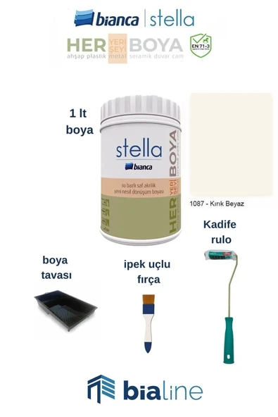 Bianca Stella Boya Seti (1 Lt Boya-Rulo-İpek Fırça-Boya Tavası) Kırık Beyaz ürün görseli 1