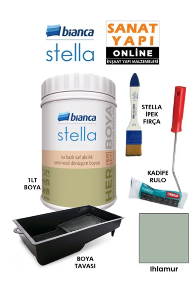 Bianca Stella Boya 4 Parçalı Set ( 1Lt Boya - Boya Tavası- Stella İpek Fırça - Kadife Rulo ) Ihlamur ürün görseli 1
