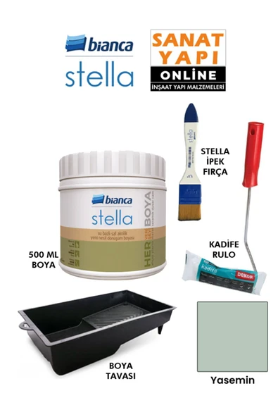 Bianca Stella Boya 4 Parçalı Set ( 500 Ml Boya - Boya Tavası- Stella İpek Fırça - Kadife Rulo ) Yasemin ürün görseli 1