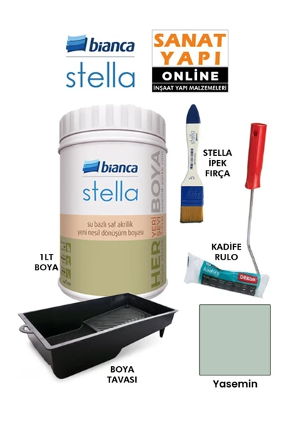 Bianca Stella Boya 4 Parçalı Set ( 1Lt Boya - Boya Tavası- Stella İpek Fırça - Kadife Rulo ) Yasemin ürün görseli 1