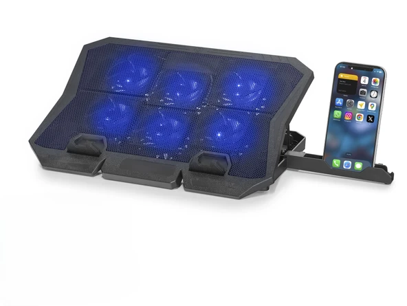 Laptop Soğutucu 6 Fan Led Telefon Standlı - Siyah HDX4254 ürün görseli 1