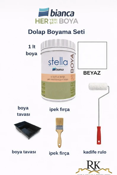 bianca boya Bianca Stella Dolap Boyama Seti Beyaz 1 Lt – Boya Tavası, İpek Fırça ve Kadife Rulo Dahil Beyaz ürün görseli 1