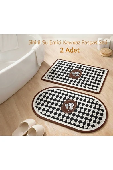 Aşkana 2’li Sihirli Paspas,Su Emici, Kaymaz Tabanlı, Banyo,Duş,Mutfak,Lavabo,Balkon Kapısı (57,5x38 cmX 2) ürün görseli 1