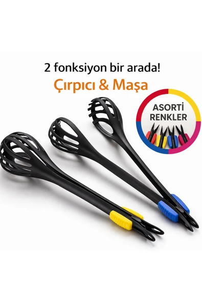 Aşkana 2’si 1 Arada Sihirli Çırpıcı Maşa,30 cm,Isıya Dayanıklı Karıştırıcı Özellikli Servis Maşası ürün görseli 1