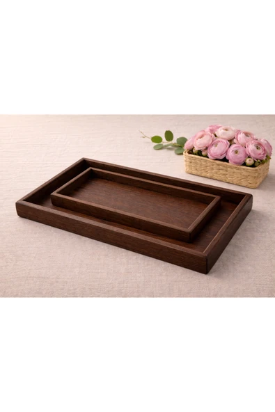 BAROTTİ Bambu İkili Tepsi Seti, Servis & Sunum Tepsisi | 20×30 cm – 35×25 cm, Koyu Ton Kahverengi-Akasya ürün görseli 1
