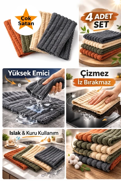 BAROTTİ 4'lü Mikrofiber Temizlik Bezi Seti,Profesyonel,Çok Amaclı,Mutfak,Cam Bezi,İz Bırakmaz,Yüksek Emici ürün görseli 1