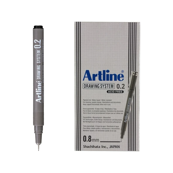 232 Siyah Çizim Kalemi 0.2 mm Reçine Uçlu 12'li Set Grafik Tasarım İçin ürün görseli 1