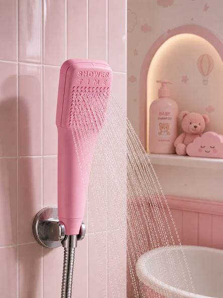 SHOWER TIME Renkli Duş Başlığı , Güçlü Su Akışı , Modern Tasarım El Duşu , Pembe (1 Adet) ürün görseli 1