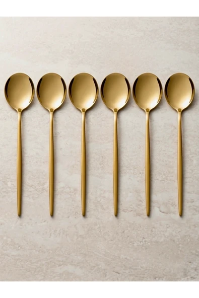 Aşkana 6’lı Altın Renk Paslanmaz Çelik Kaşık Seti,Gold Yemek Kaşığı,Ergonomik, Premium Mutfak Aksesuarı ürün görseli 1