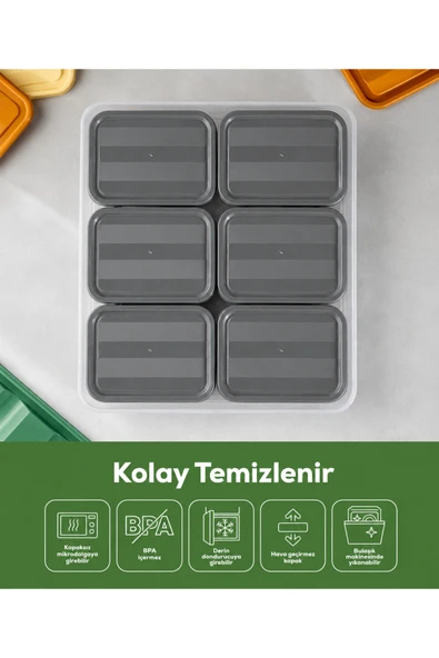 Aşkana 6 Bölmeli Kahvaltılık-Buzdolabı Düzenleyici Seti 7 Parça 3,5 LT + 6x350 ml Şeffaf BPA Free Kapaklı Saklama Kabı Organizer ürün görseli 1