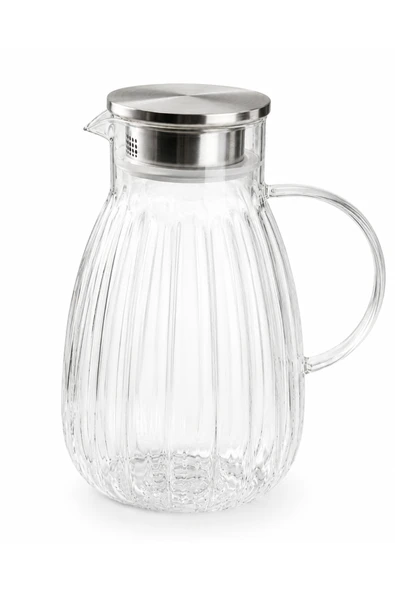 Aşkana 1800 ML,BÜYÜK BOY BOROSİLİKAT CAM SÜRAHİ,METAL SÜZGEÇ KAPAKLI,SU,LİMONATA,DETOKS,ÇAY SÜRAHİSİ-MODEL2 ürün görseli 1