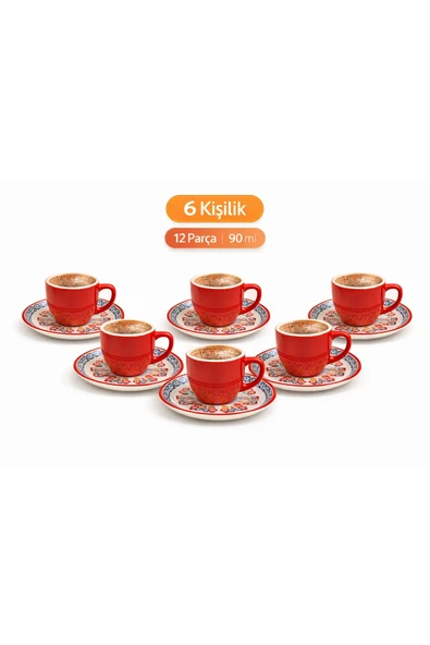 Aşkana 6 Kişilik Türk Kahvesi Fincanı Takımı,12 Parça,90 ml Seramik Set,Mikrodalga/Bulaşık Makinesine Uygun ürün görseli 1