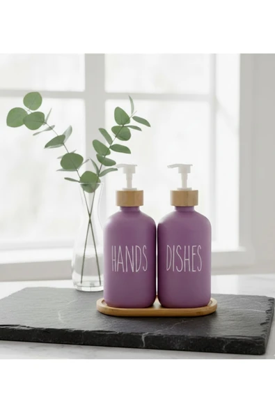 Aşkana 2'li Cam Deterjanlık-Sıvı Sabunluk Seti,2x500 ml,Bambu Standlı,Mutfak,Banyo,Deterjanlık,Losyonluk ürün görseli 1