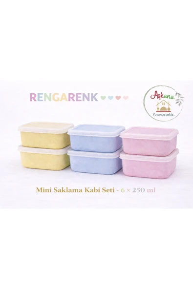 Aşkana Mini Saklama Kabı 6^lı Set 250 ml, BPA Free,Pembe-Mavi-Sarı,Bebek Ek Gıda Kabı,Beslenme Çantası için ürün görseli 1