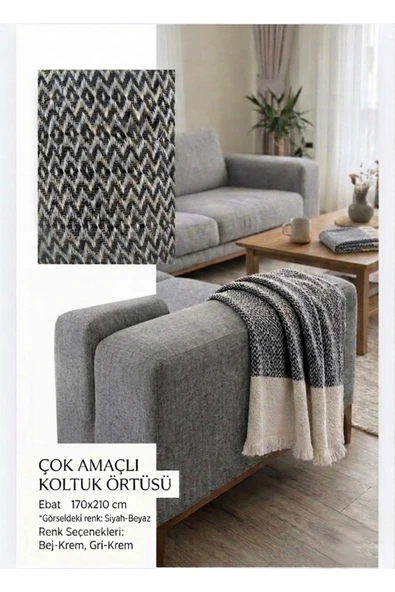 Aşkana Çok Amaçlı Koltuk Örtüsü,170x210cm,%100 Pamuk Pike,Çekyat Örtüsü,Koltuk Şalı.TV Battaniyesi-Siyah ürün görseli 1