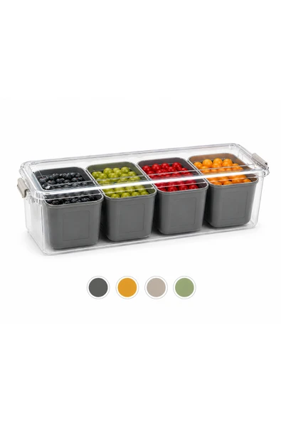 Aşkana 4 Bölmeli Çok Amaçlı Saklama Kabı 3,5 LT Kapasiteli BPA Free Çıkartılabilir Bölmeli Kapaklı Organizer Buzdolabı ve Dondurucu Uyumlu Yerli Üretim ürün görseli 1