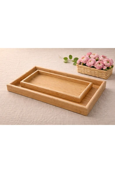BAROTTİ Bambu İkili Tepsi Seti, Servis & Sunum Tepsisi | 20×30 cm – 35×25 cm, Ceviz Rengi ürün görseli 1