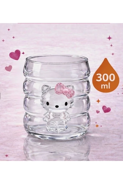 Aşkana Sevimli Hello Kitty Kristal Figürlü Cam Bardak,300 ml,Kız Çocuk Özel Tasarım Cam Bardak ürün görseli 1