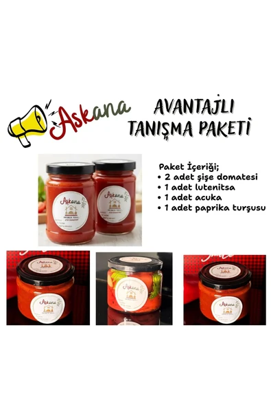 Aşkana Avantajlı Tanışma Paketi - Şişe Domatesi + Acuka + Lutenitsa + Paprika Turşusu (Toplam 5 Ürün) ürün görseli 1