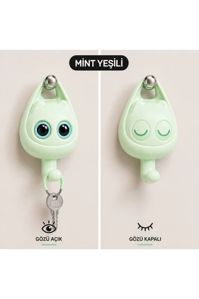 Aşkana Gözlerini Açan ve Uyuyan Sevimli Kedi Duvar Askısı, Anahtar Askılığı & Çok Amaçlı Yapışkanlı Kanca,İz Bırakmaz,Güçlü Tutuş, Pratik Dekoratif Askı ürün görseli 1