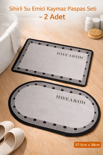 Aşkana 2’li Sihirli Paspas,Su Emici, Kaymaz Tabanlı, Banyo,Duş,Mutfak,Lavabo,Balkon Kapısı (57,5x38 cmX 2) ürün görseli 1
