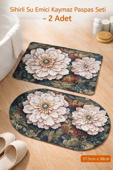 Aşkana 2’li Sihirli Paspas,Su Emici, Kaymaz Tabanlı, Banyo,Duş,Mutfak,Lavabo,Balkon Kapısı (57,5x38 cmX 2) ürün görseli 1