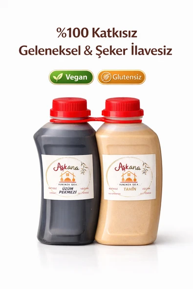 Aşkana Doğal Üzüm Pekmezi&Tahin Seti, %100 Katkısız,Geleneksel,Şeker İlavesiz, Saf, Ekonomik Paket,2'li ürün görseli 1