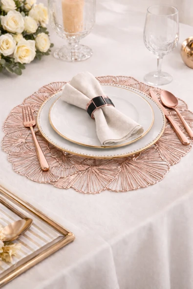 Aşkana Metalik Rose Supla 38 cm Amerikan Servis,Dekoratif Masa Sunum Altlığı,Modern Sofra Dekoru – 2’li Set ürün görseli 1