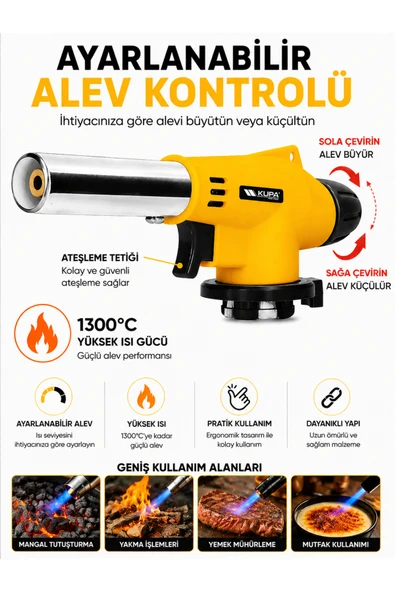 Kupa 1300 Dereceye Kadar Yüksek Isı Veren Ayarlanabilir Alev Kontrollü Pürmüz Başlığı Sarı ürün görseli 1